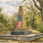 In einem begrünten Park steht ein steinernes Obelisk-Denkmal mit Tafeln, das Dr. Heinrich Hug und den Idealen von Freiheit und Recht gewidmet ist, umgeben von Bäumen und einer steinernen Einfassung neben einem Weg unter einem teilweise bewölkten Himmel.