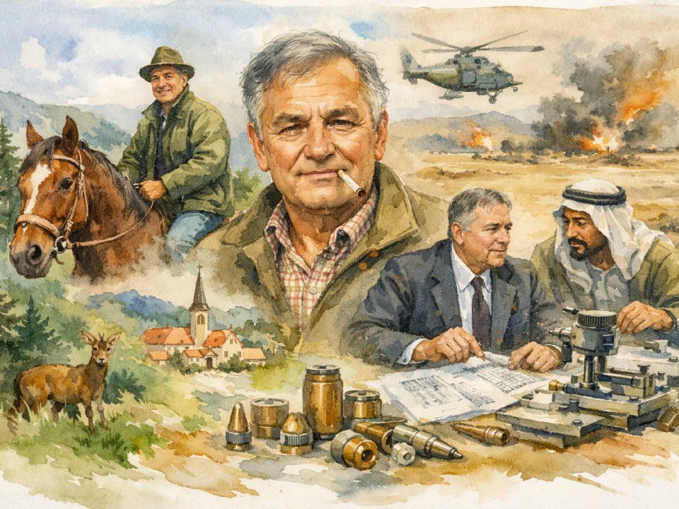 Eine Collage zeigt Dorflegende Zünder-Walti mit einer Zigarette, einen Mann auf einem Pferd, eine Kriegsszene mit Hubschraubern und Feuer, zwei Männer in Anzügen, die Blaupausen besprechen, verschiedene Kugeln, ein Reh und ein Dorf mit einer Kirche. Eine Collage zeigt Dorflegende Zünder-Walti mit einer Zigarette, einen Mann auf einem Pferd, eine Kriegsszene mit Hubschraubern und Feuer, zwei Männer in Anzügen, die Blaupausen besprechen, verschiedene Kugeln, ein Reh und ein Dorf mit einer Kirche.